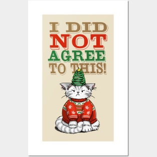 Disgruntled Cat in Ugly Christmas Sweater (light background) Posters and Art